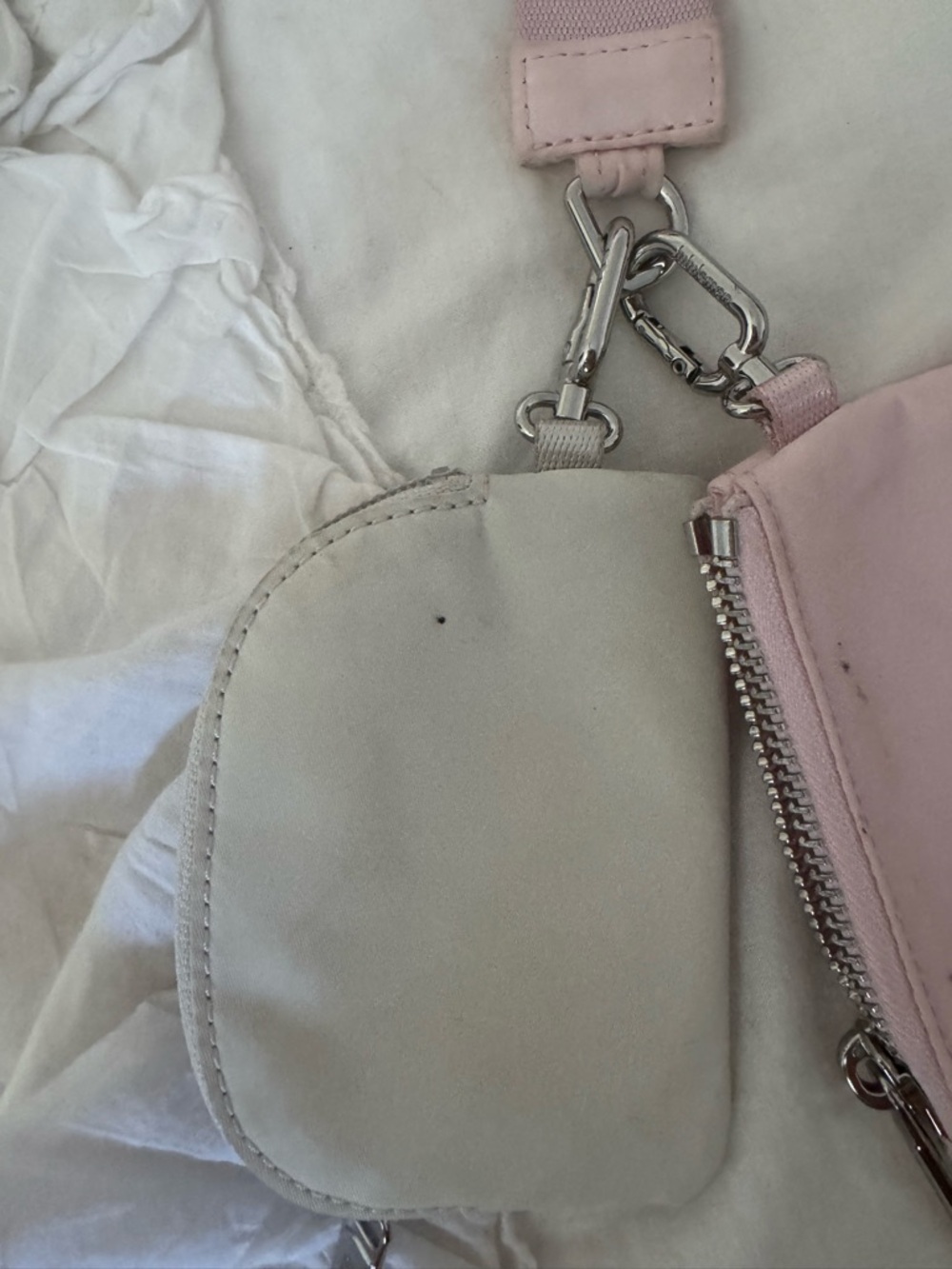 Lululemon Dual Pouch Wristlet Wallet Keychain - Pink and White Silver - Picture 7 of 10